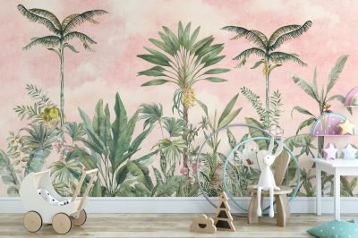 Charming-Watercolour-Pink-Tropical-Wallpaper-–-Perfect-for-Any-Room